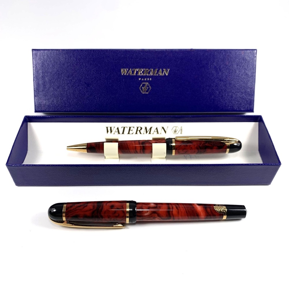 Waterman Phileas Red Marble Fountain Pen & Rollerball Set in Box - Ink & Manual